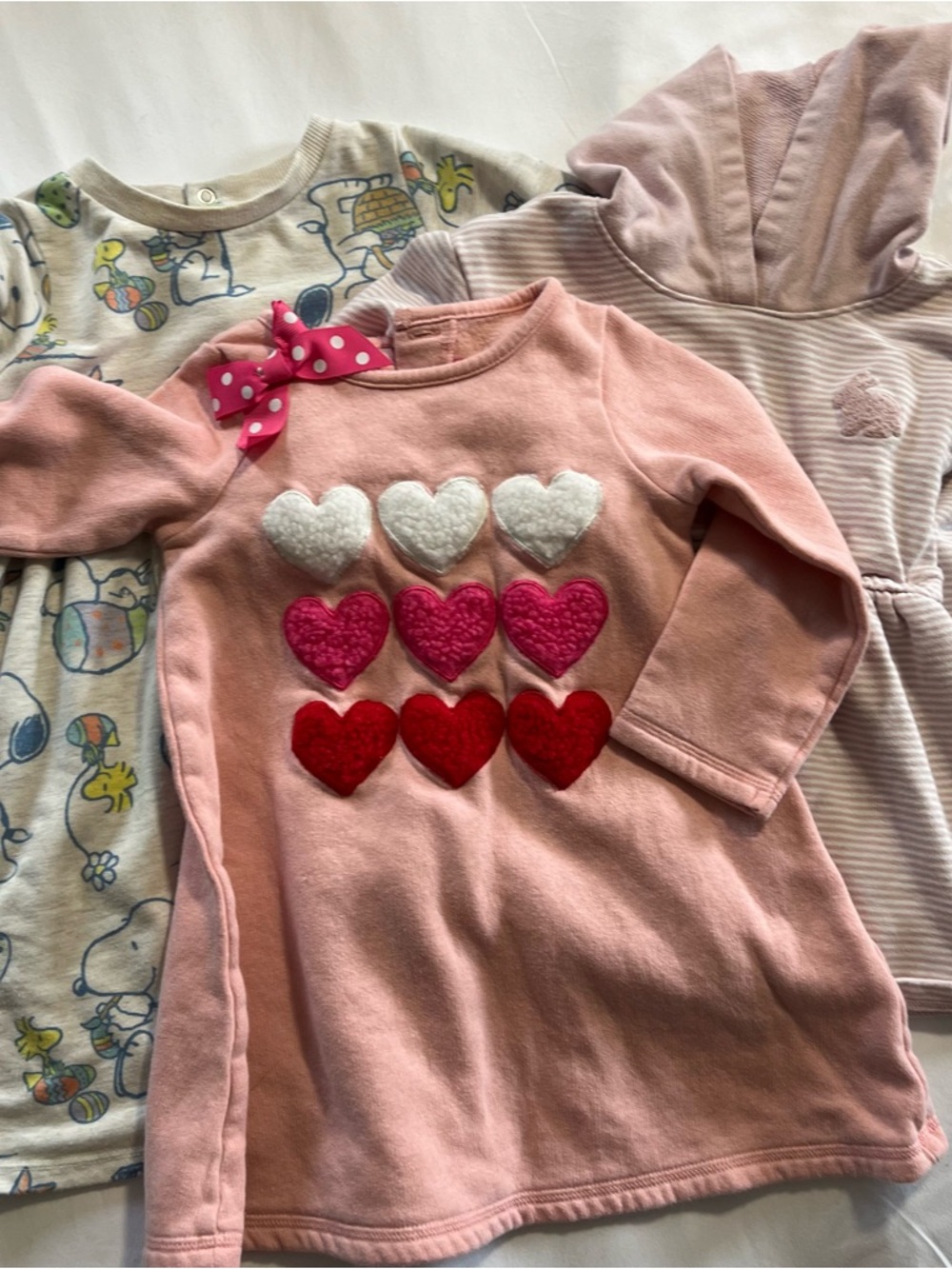 Spring holiday long sleeve dress lot of 3 valentines Easter bunny peanuts hearts